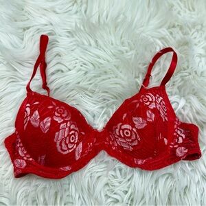 BCBGMaxAzria Vibrant Red Floral Lace Bra